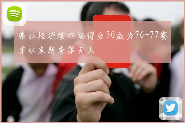 弗拉格连续四场得分30成为76-77赛季以来新秀第五人